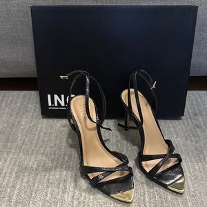 INC International Concepts Black and Gold Strappy Heels